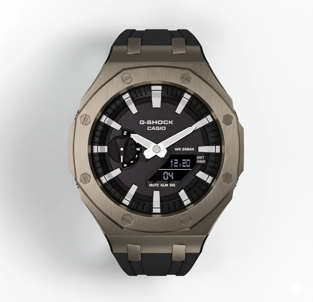 Casioak Mod Watch Gunmetal Grey Case Black Strap (Bluetooth Connection)