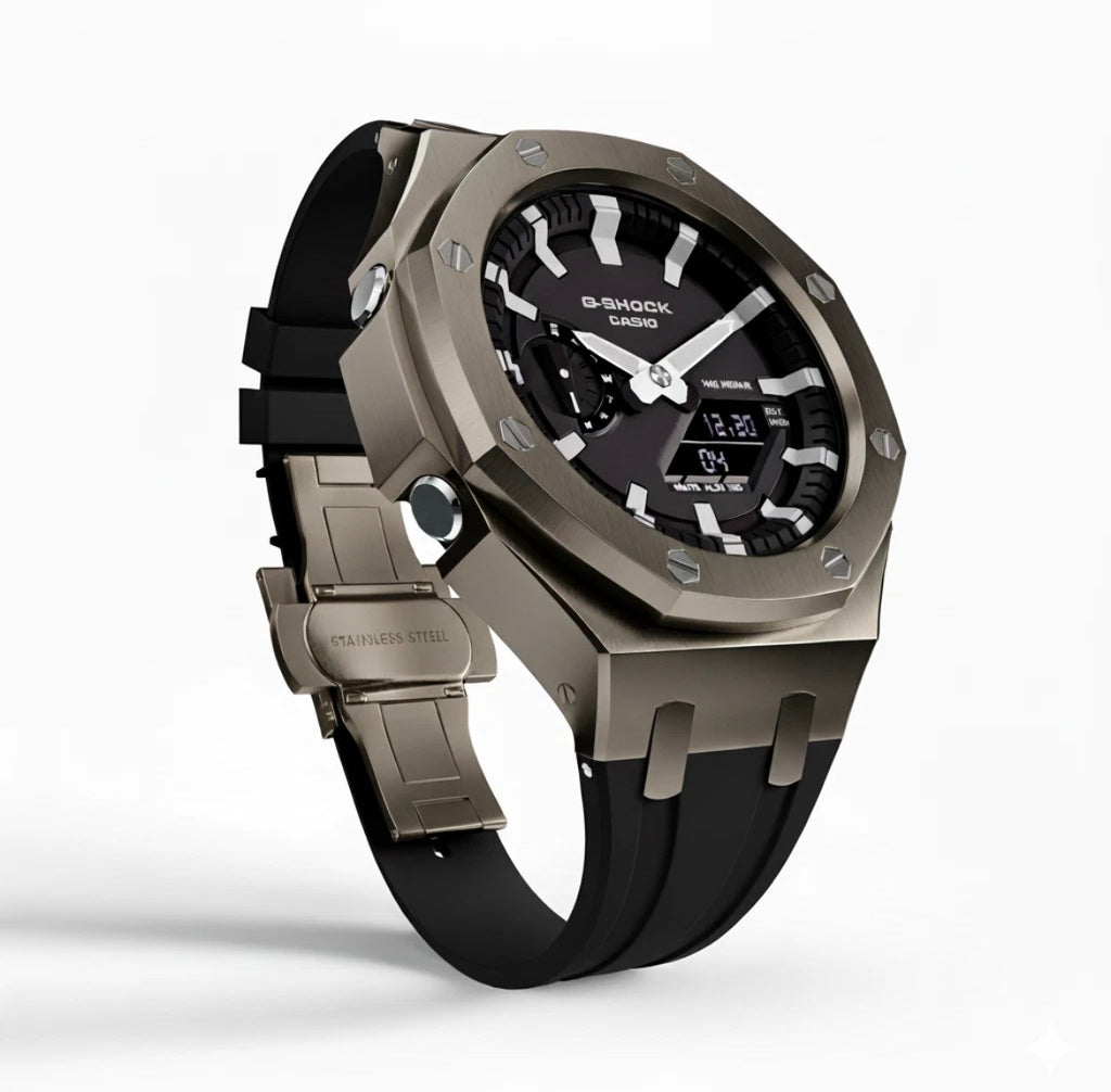 Casioak Mod Watch Gunmetal Grey Case Black Strap (Bluetooth Connection)